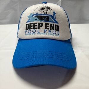 Spirit Funny Blue and White Trucker Hat with Deep End Pool Pros Logo